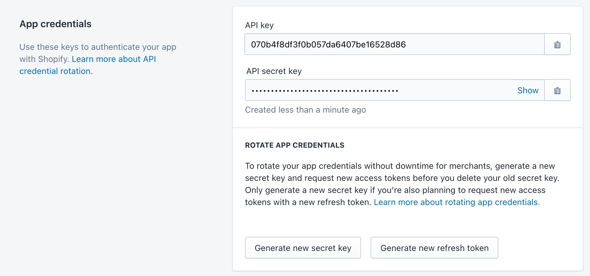 Shopify app API keys